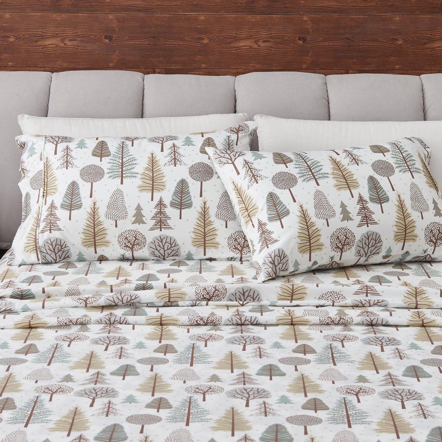 Great Bay Home King Size Microfiber Sheet Set - 4-Piece Lodge Bed Sheets - Ultra-Soft and Smooth Brushed Microfiber Woodland Decor Bedding (Forest Trail)