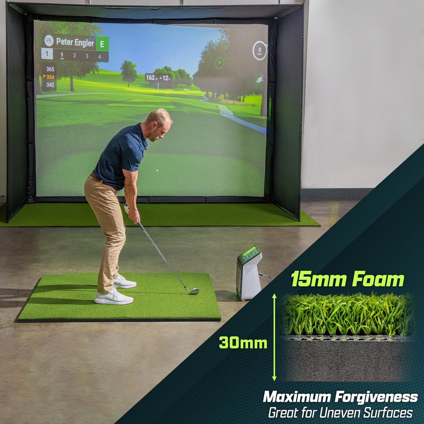 GoSports Golf Hitting Mat - ELITE 5 x 4 ft - 15 mm Artificial Turf Training Mat for Indoor/Outdoor Swing Practice, Includes 3 Rubber Tees