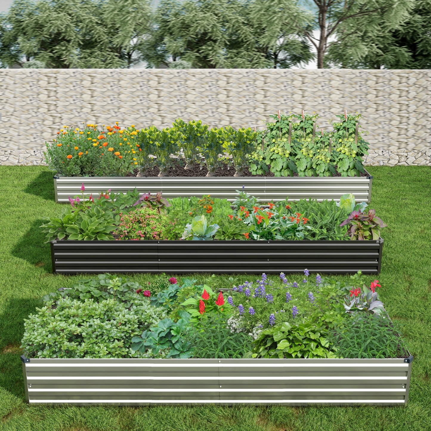 Henshwon 2PCS 10x3x1ft Galvanized Raised Garden Bed Kit,Metal Planter Box for Vegetables,Flowers,Herbs Durable Rust-Resistant Patio Gardening Beds,Black