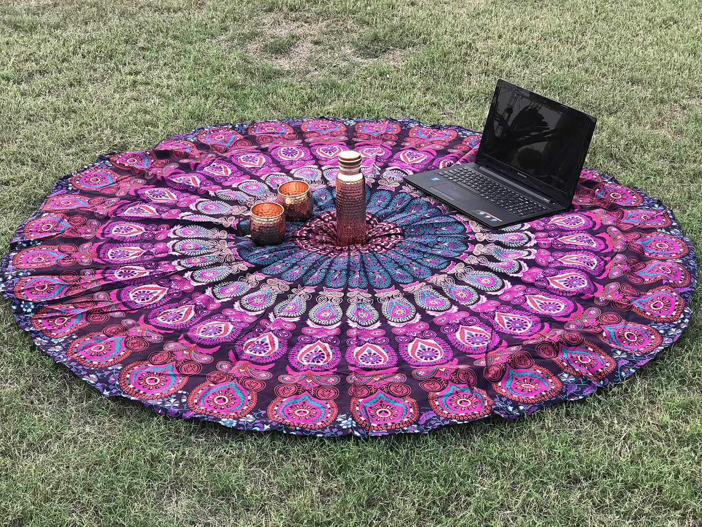 raajsee Purple Round Beach Tapestry Hippie/Boho Beach Blanket Mandala/Indian Cotton Throw - Round Tablecloth/Home Decor/Indie Rug Yoga Mat Meditation Picnic Rugs 178 CM / 70 INCHE Circle