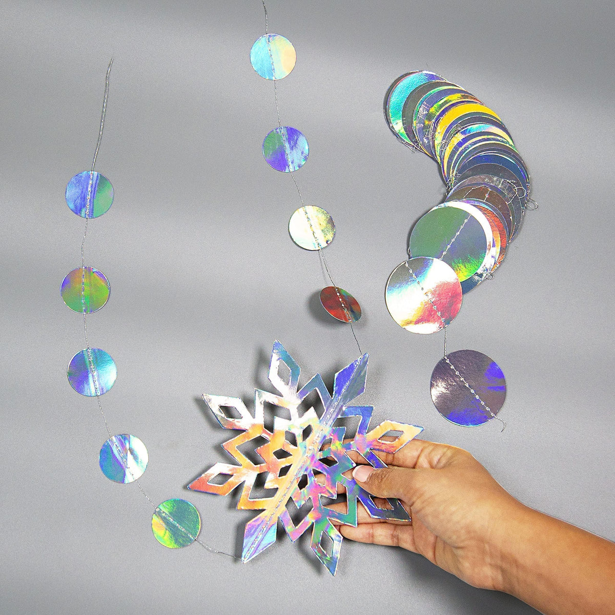 Cheerland Iridescent Winter Wonderland Decorations Snowflake Garland Holographic Snowflakes Ceiling Hanging Streamer for Onederland Birthday Decor Baby Shower Wedding January Party Supplies