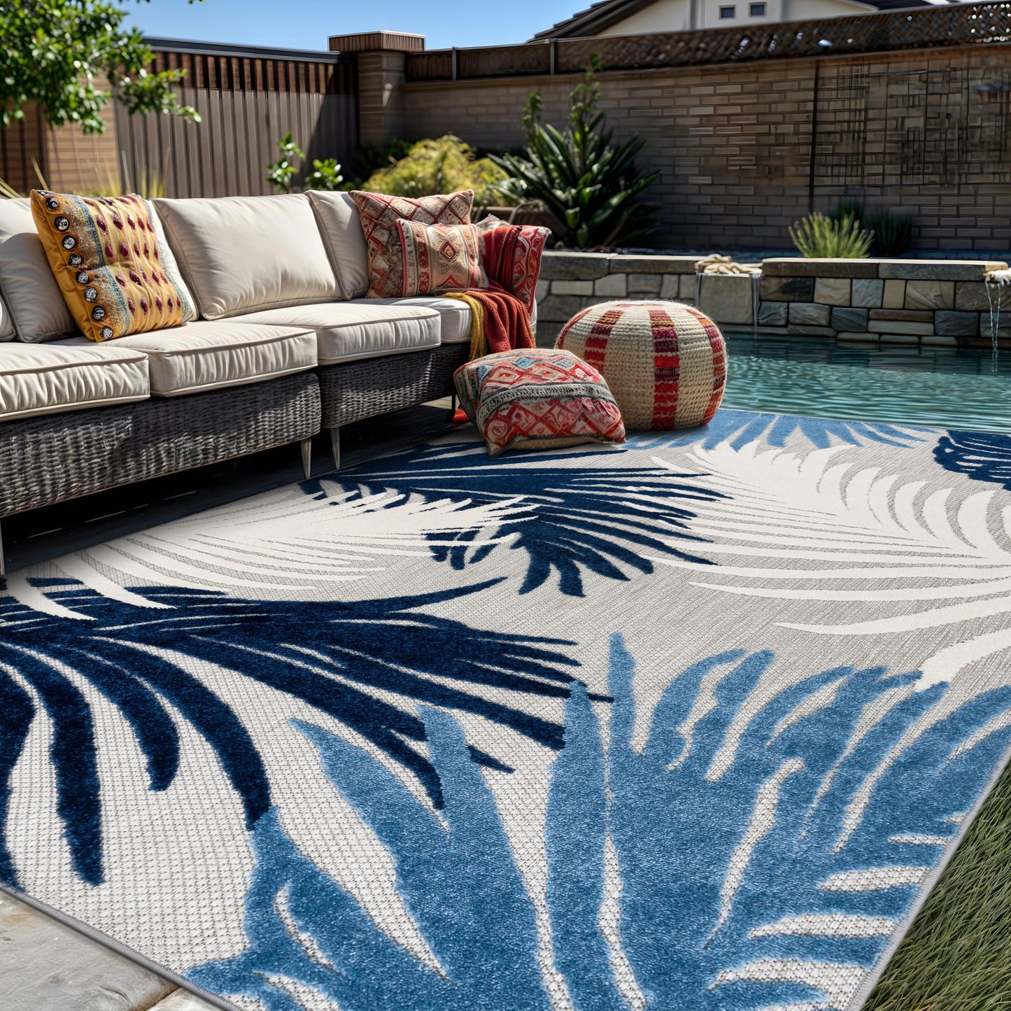 Rugshop Navy Lucca Contemporary Floral Indoor/Outdoor Area Rug Durable Polypropylene, Weather Resistant, Easy to Clean for Backyard, Deck and Outdoor Lounge 10' x 14'