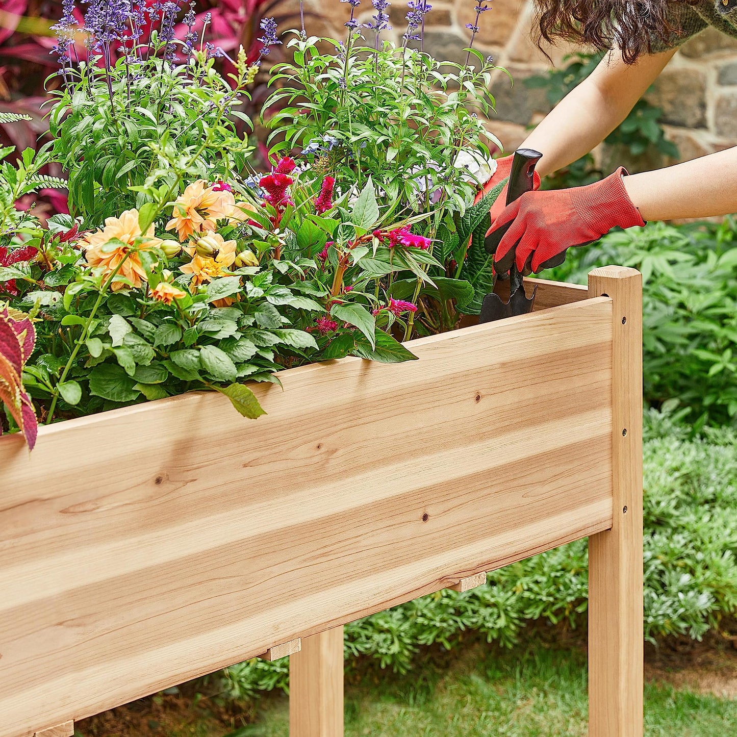 Yaheetech 2pcs Raised Garden Bed 48x24x30in Elevated Wooden Horticulture Planter Box with Legs Standing Growing Bed for Gardening/Backyard/Patio/Balcony, Wood