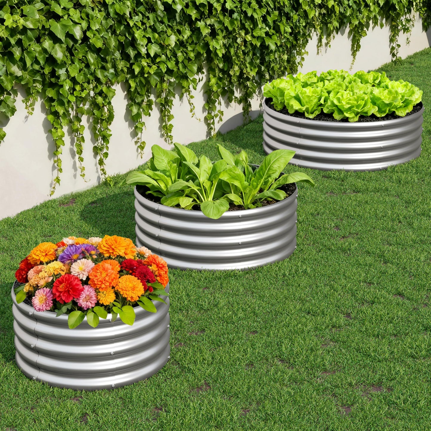 Yortrek 3Pack 2x2x1ft Galvanized Raised Garden Bed, Planter Raised Garden Beds Outdoor, Round Clearance Raised Garden Beds for Gardening Vegetables……
