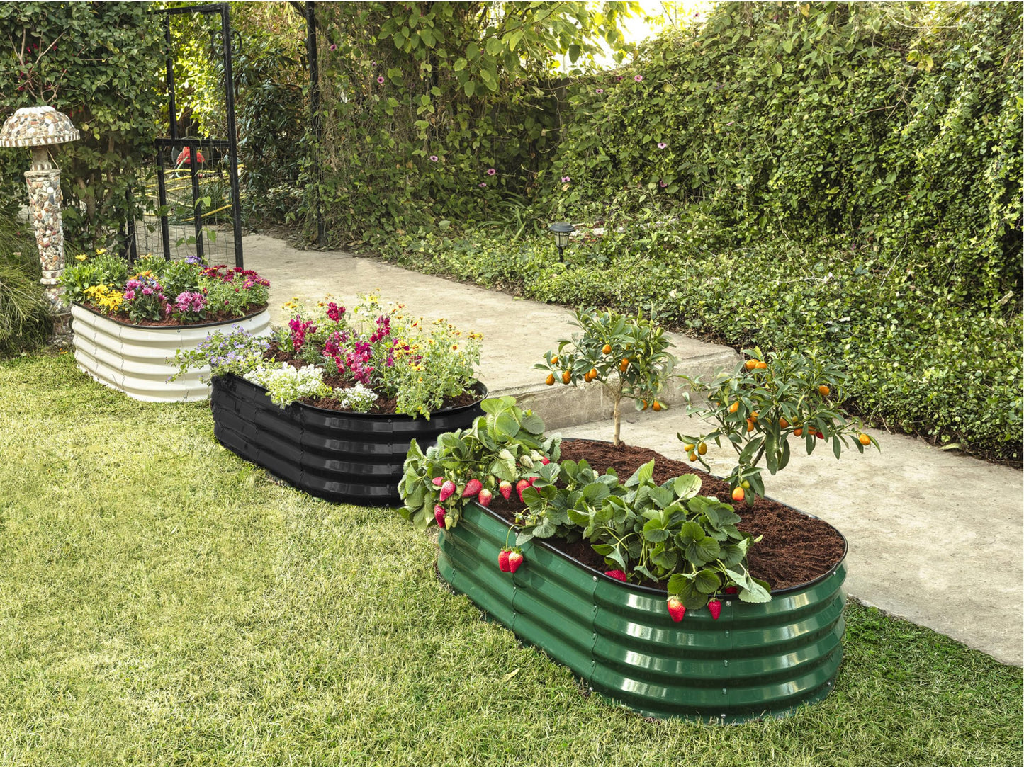 Plant & Plot Galvanized Raised Garden Beds Outdoor // 4×2×1 ft Planter Raised Beds for Gardening, Vegetables, Flowers // Large Metal Garden Box (Black) // Patented Tool-Free Design