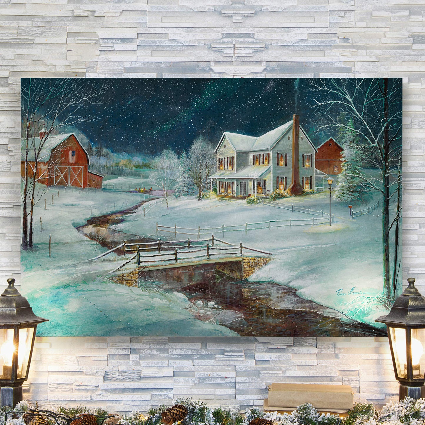 Renditions Gallery Canvas Wall Art Decorations Paintings & Prints Barn Winter Serenity Abstract Art Wall Hanging Prints for Bedroom Dining Living Room Office Home Kitchen Wall Decor - 32"X48" LT18