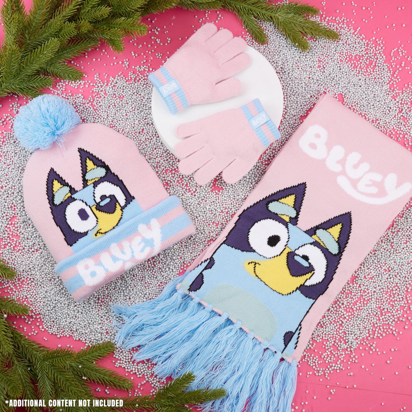 Bluey Girls Winter Accessories Set Cosy Warm Knit Hat Scarf & Kids Gloves or Beanie & Gloves School Travel, Kids Gifts (Pink Bluey 3 Pcs, 3-9 Years)