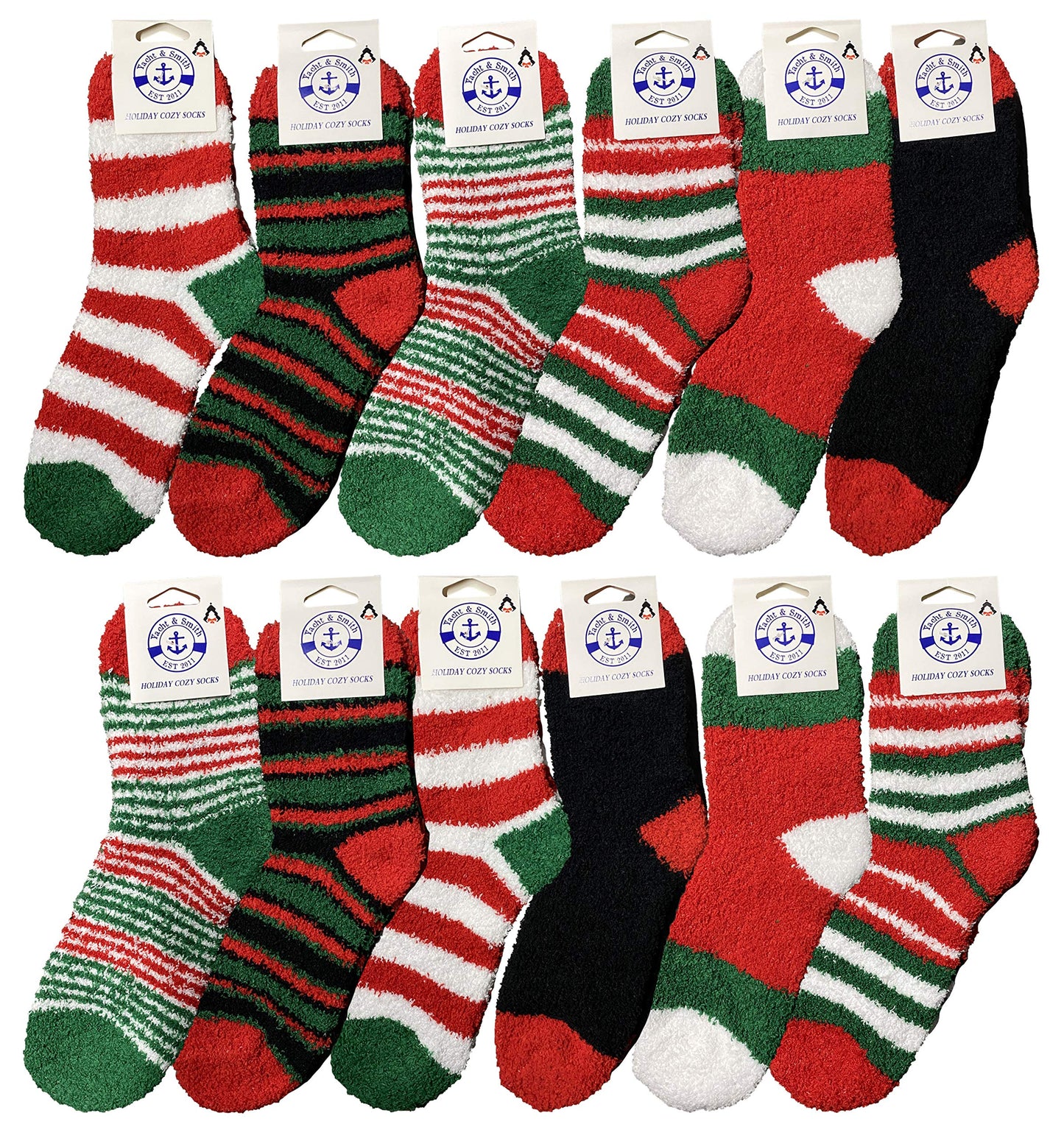 Yacht & Smith 12 Pairs Of Womens Christmas Socks, Novelty Holiday Socks, Fun Colorful Festive, Crew, Slipper Socks, 9-11