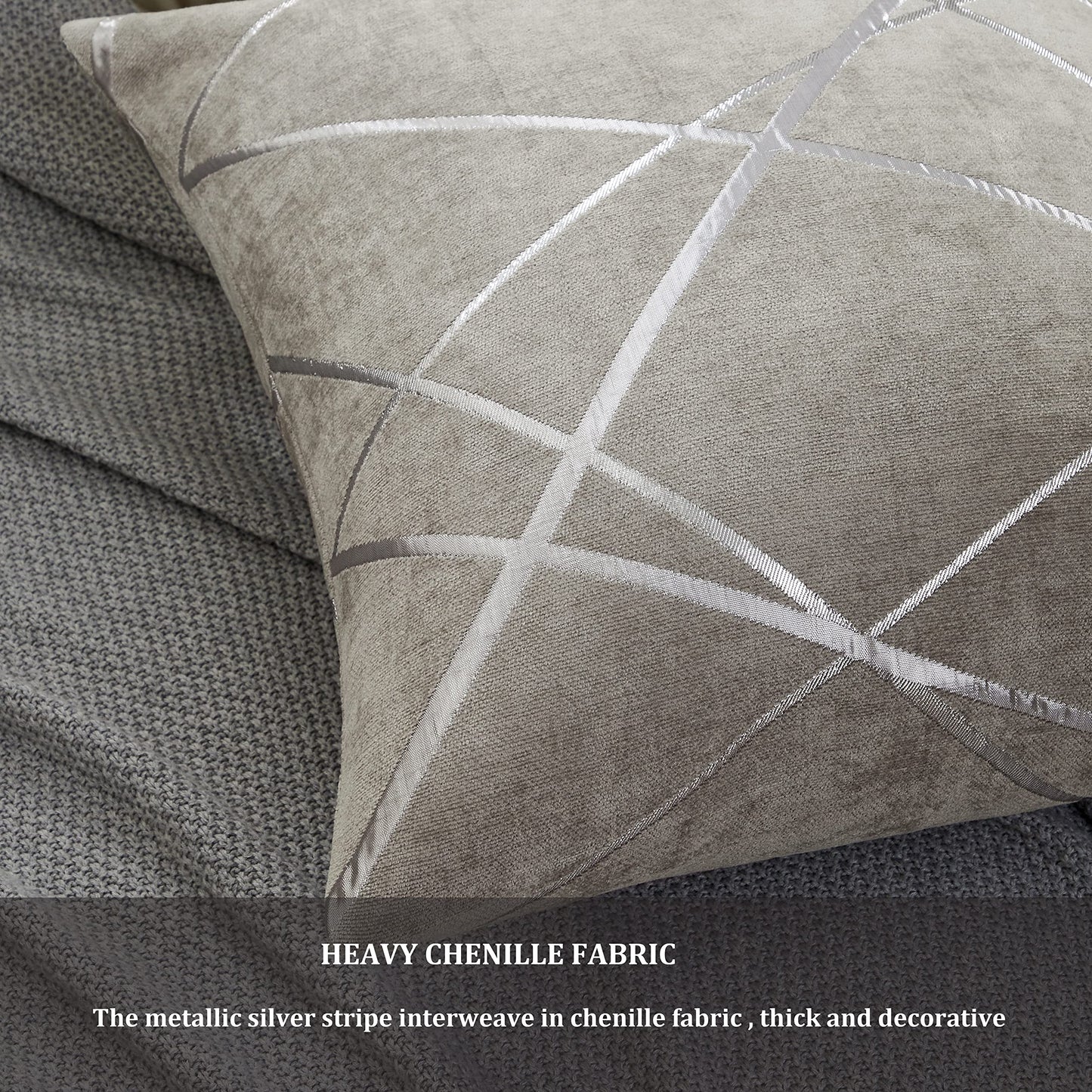 GIGIZAZA Decorative Couch Pillow Covers 22 x22,Sofa Thick Cushion Pillow Covers,Square Grey Luxury Pillows 2 Set