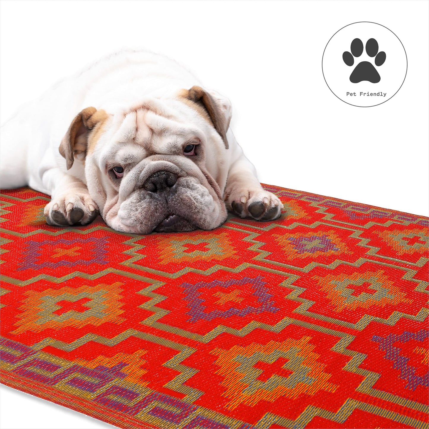 Fab Habitat Outdoor Rug - Waterproof, Fade Resistant, Crease-Free - Premium Recycled Plastic - Vintage Boho Kilim - Large Patio, Deck, Sunroom, Camping, RV - Lhasa - Orange & Violet - 6 x 9 ft