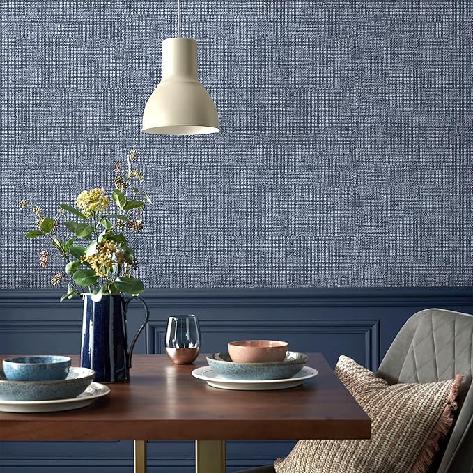 Blue Grasscloth Peel and Stick Wallpaper Textured Contact Paper 15.7in x
