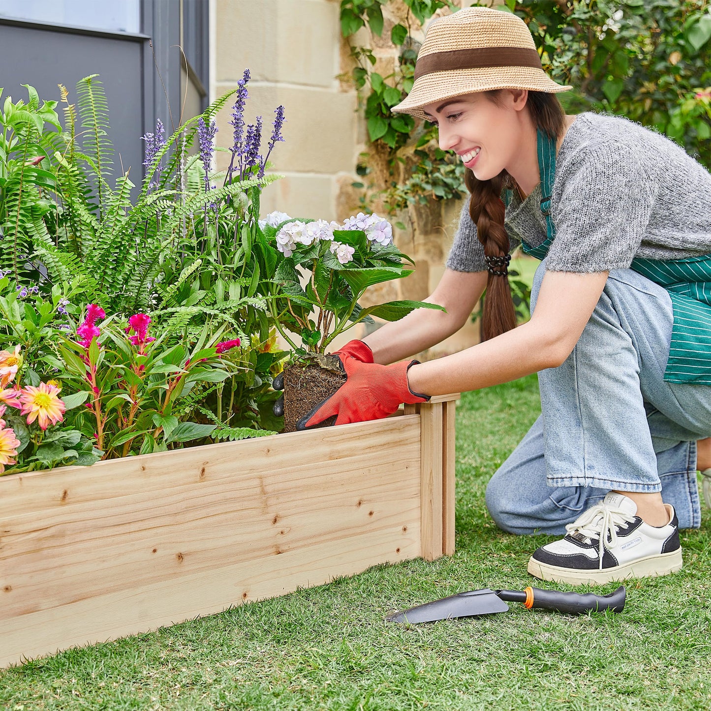 Yaheetech 8×2ft Wooden Horticulture Raised Garden Bed Divisible Elevated Planting Planter Box for Flowers/Vegetables/Herbs in Backyard/Patio Outdoor, Natural Wood, 95 x 25 x 11in