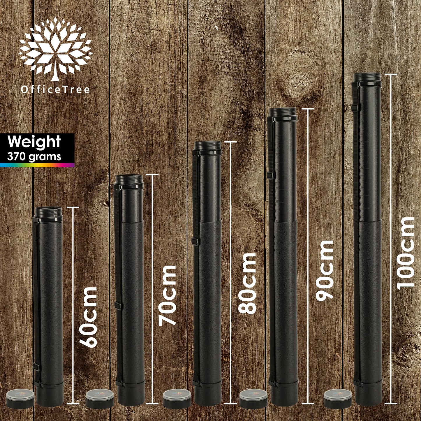 OfficeTree Art Tube Storage Black A0 - Poster Carrier for Transport and Storage - Drawing Tube - Adjustable Length and Carry Strap - Storage Tubes
