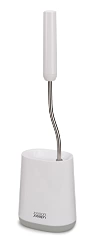 Joseph Joseph Flex Lite - Silicone Toilet Brush with slimline holder set, flexible anti-drip, anti-clog deep clean head, Grey/White, Small