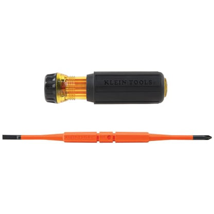 Klein Tools 32288 Insulated Screwdriver, 8-in-1 Screwdriver Set with Interchangeable Blades, 3 Phillips, 3 Slotted and 2 Square Tips, Black/Orange
