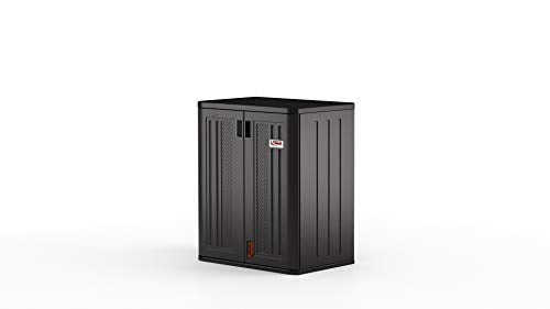 Suncast Commercial Heavy-Duty 9 Cubic Ft. Resin Storage Cabinet with Lockable Handles, Adjustable Metal-Reinforced Shelves for Garage or Workspace, Black, Made in The USA