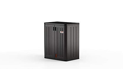 Suncast Commercial Heavy-Duty 9 Cubic Ft. Resin Storage Cabinet with Lockable Handles, Adjustable Metal-Reinforced Shelves for Garage or Workspace, Black, Made in The USA
