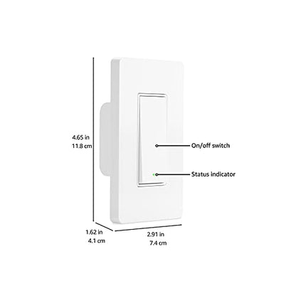 Amazon Basics Smart Switch, 3-Way, Works with Alexa Only, 2.4 GHz Wi-Fi, No Hub Required, White