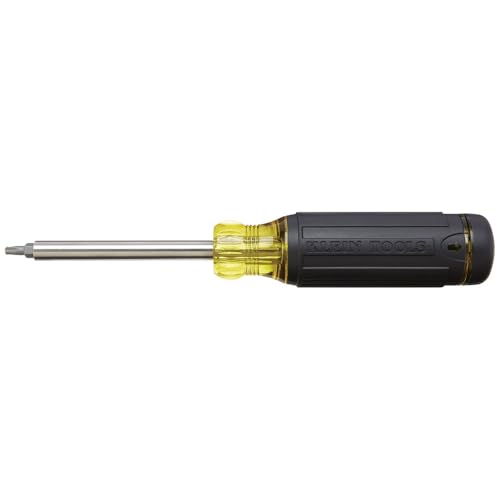 Klein Tools 32307 Multi-bit Tamperproof Screwdriver, 27-in-1 Tool with Torx, Hex, Torq and Spanner Bits with 1/4-Inch Nut Driver, Black/Yellow