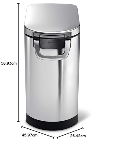 simplehuman CW1886 30L 15KG Large Pet Dog Dry Food Storage Container Bin, Lid-Mounted Measuring Scoop, Airtight Seal, Pet-Proof Lock, Removable BPA-Free Inner Bucket, Brushed Stainless Steel