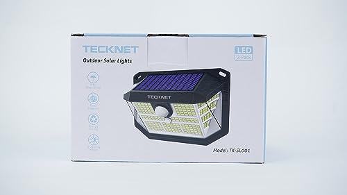 TECKNET Outdoor Solar Light 231 LED, 3 Modes Motion Sensor, Solar Powered Security Light 300° Wide Angle, IP65 Waterproof, Solar Wall Light for Front Door/Fence/Yard/Garage/Garden (2 Pack)