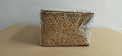 Wicker Storage Basket Woven Rattan Storage Box With Lids Seagrass Laundry Baskets Makeup Organizer For Bathroom, Living Room, Kitchen (M)