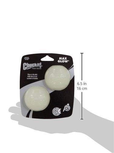 Chuckit! Ball Glow In the Dark Dog Toy, Durable Rubber Dog Balls, Launcher Thrower Compatible Interactive Toys for Dogs for Boredom, Medium, Pack of 2
