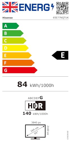 Hisense 65 Inch 4K QLED Smart TV 65E77NQTUK - Quantum Dot Colour, 4K AI Processor, Dolby Vision Atmos, Smooth Motion, Sports Mode, Vidaa OS with Freely, Youtube, Netflix and Disney+ (2024 Model)