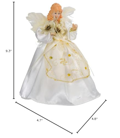 Kurt Adler 10-Light 9-Inch Ivory and Gold Angel Treetop