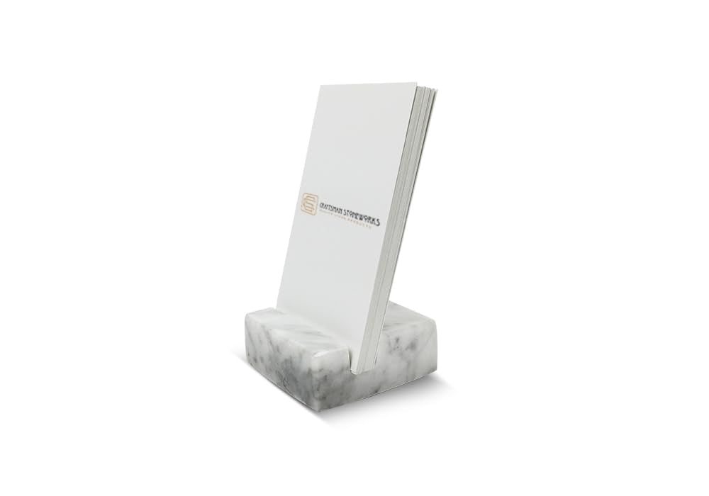 Craftsman Stoneworks Vertical Business Card Holder made from White Carrara Marble