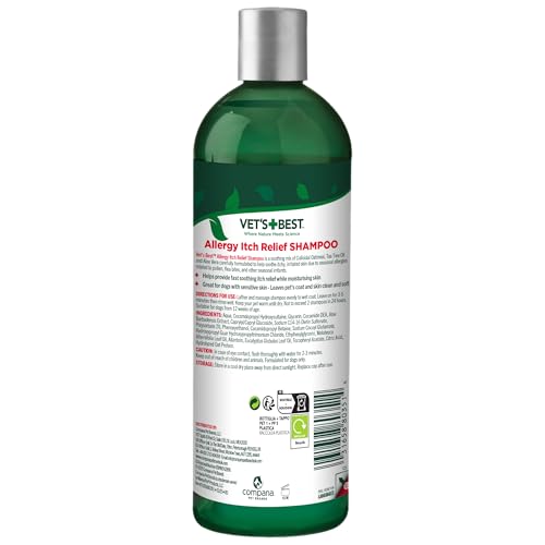 Vet's Best Allergy Itch Relief Dog Shampoo, Cleans and Relieves Discomfort from Seasonal Allergies, Gentle Formula 500ml