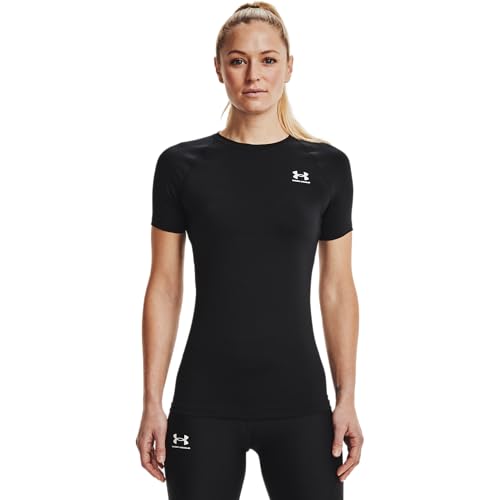 Under Armour Women's HeatGear Compression Short-Sleeve T-Shirt, Black (001)/White, Large