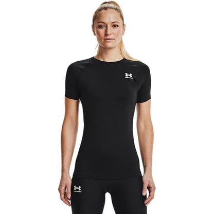 Under Armour Women's HeatGear Compression Short-Sleeve T-Shirt, Black (001)/White, Large