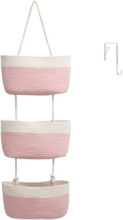 TeoKJ Over the Door Organizer, 3-Tier Woven Cotton Hanging Kitchen Baskets