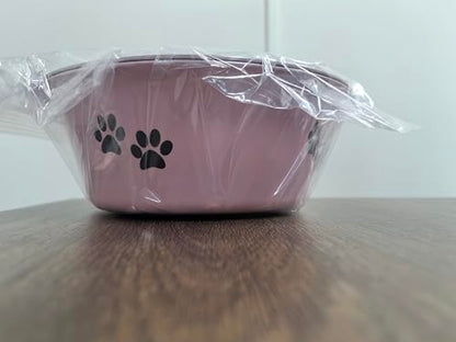 YUDANSI 860ml Pink Dog Bowls 2 Pack Small Medium Dogs Feeding Bowls Food Water Bowls with Non-Slip Silicone Sole, Stainless Steel Dog Dishes Elevated Raised Pet Feeder