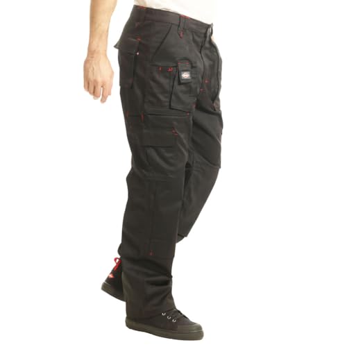 Lee Cooper LCPNT206 Workwear Mens Multi Pocket Easy Care Heavy Duty Knee Pad Pockets Safety Work Cargo Trousers Pants, Black, 36W/33L