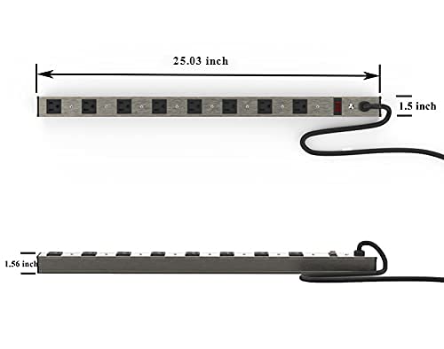20 Outlet Heavy Duty Metal Socket Power Strip,15-Foot Long Extension Cord with Circuit Breaker. Mounting Brackets Included,Workshop/Industrial use,ETL Certified