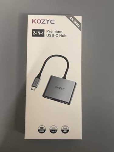 KOZYC USB C to Dual HDMI Adapter 4K@60Hz, Type C to HDMI Splitter Extended Display for Laptop, MacBook, MacBook Pro, UHDTV (Only on Windows support MST)