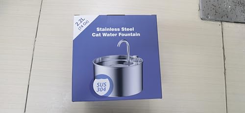 Cat Water Fountain Stainless Steel: 74oz/2.2L Cat Fountain for Drinking - Pet Water Fountain for Cats Inside - Quiet Cats Water Bowl Dispenser - Kitty Drinking Fountains - for Pets& Small Animals
