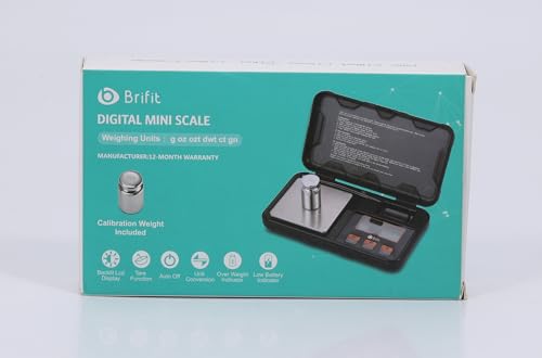 Brifit Digital Pocket Scale, Precision Mini Scale with Backlit LCD, PCS, Tare Function, 200g/0.01g Digital Scale with 50g Calibration Weights for Chiristmas Gift (Batteries, Tweezers Included)