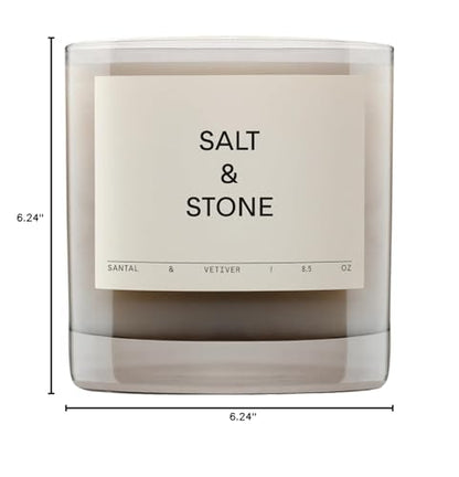 Salt & Stone Scented Candle for Women & Men | Coconut & Soy Blend Wax | Hand-Poured, Aromatic & Fragrant | 100% Cotton Wick | Long-Lasting 50 Hour Burn Time | Santal & Vetiver 8.5 oz