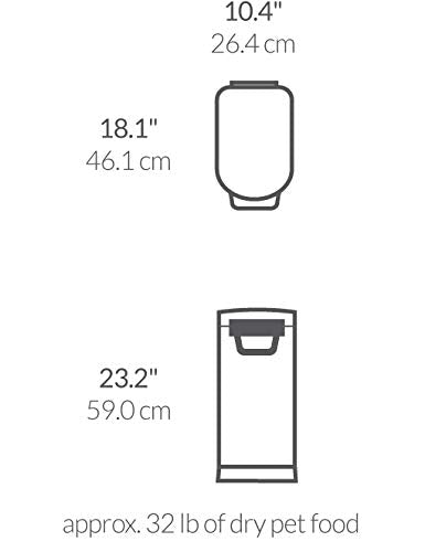 simplehuman CW1886 30L 15KG Large Pet Dog Dry Food Storage Container Bin, Lid-Mounted Measuring Scoop, Airtight Seal, Pet-Proof Lock, Removable BPA-Free Inner Bucket, Brushed Stainless Steel