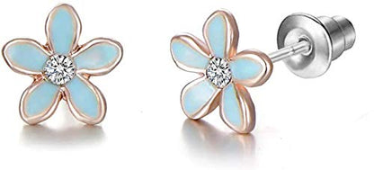 30 Pairs Stainless Steel Mixed Color Cute Animals Fox Heart Star Ladybug Bee Frog Mushroom Tree Daisy Umbrella Rose Gold White Pearl Stud Earrings Set (animal tree pearl)