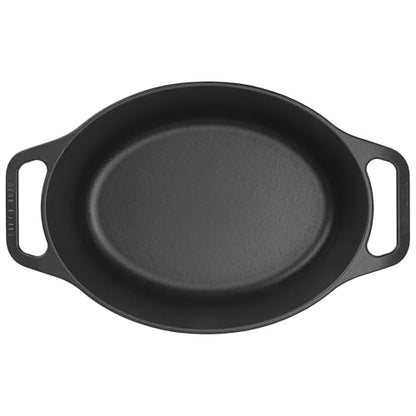 Victoria Dutch Oven Pot and Pan Induction Enamelled Cast Iron 31 cm Oval, Set of 2 Cocotte 5.7 L, PTFE and PFOA Free, Suitable for Fire, Barbecue, Oven, Ceramic Hob, Gas