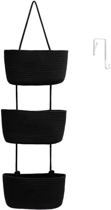 TeoKJ Over the Door Organizer, 3-Tier Woven Cotton Hanging Kitchen Baskets