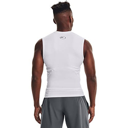 Under Armour Men's Armour HeatGear Compression Sleeveless T-Shirt , White (100)/Black, Large