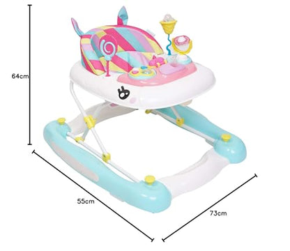 MyChild Unicorn 2-in-1 Walker Rocker, Pink Rainbow - Activity Center Baby Walker - Easy fold Frame for Storage - 6 Months + Anti Fall Blocks for Extra Safety and 3 Height Adjustment.