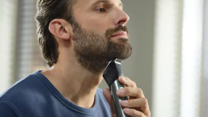 Norelco Philips Beard Trimmer 7000 Series, 100% Waterproof Trimmer for Men, 40 Lock-in Hair Length Settings, BeardSense Power Adaptability, Detail & T-Blade Trimmer Heads, Charging Stand, BT7670/40