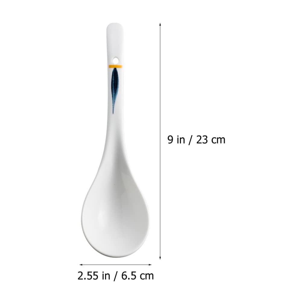 Hemoton Ceramic Soup Spoons with Long Handle 9.05 Inch Set of 2 for Rice Porridge Serving Kitchen Household