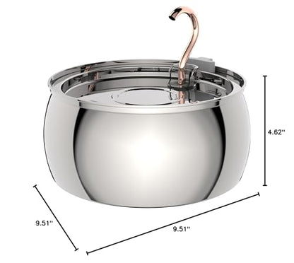 Tomxcute Cat Water Fountain - 4.0L/135oz Gooseneck Copper Faucet Design Cat Fountain for Drinking - Large Capacity Stainless Steel Cat Water Fountains - Comes with 3 Replacement Filters